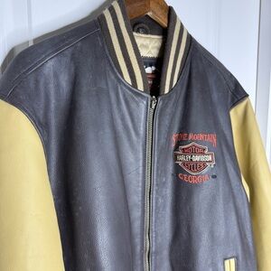 VTG‎ Harley-Davidson Stone Mountain GA Leather Bomber Jacket Embroidered L
